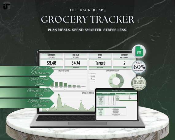 Smart Grocery Tracker & Budget Spreadsheet (Google Sheets), Automated Food Budget Dashboard (Digital Download)