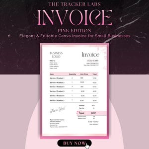 Pink Invoice Template Canva | A4 & US Letter | Editable Instant Download