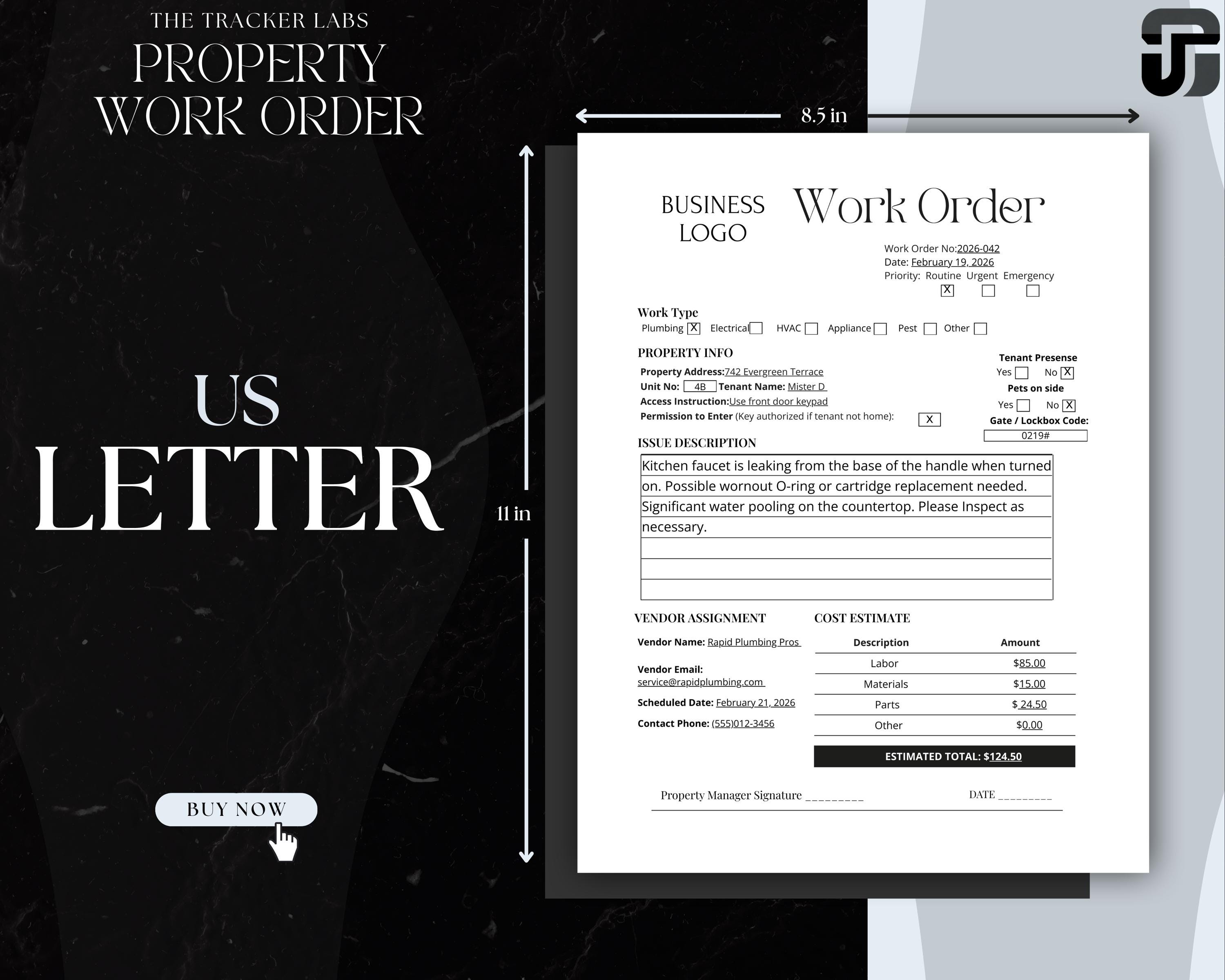 Property Order Example Document Property Management Work Order | Maintenance Request Form for Landlords ...