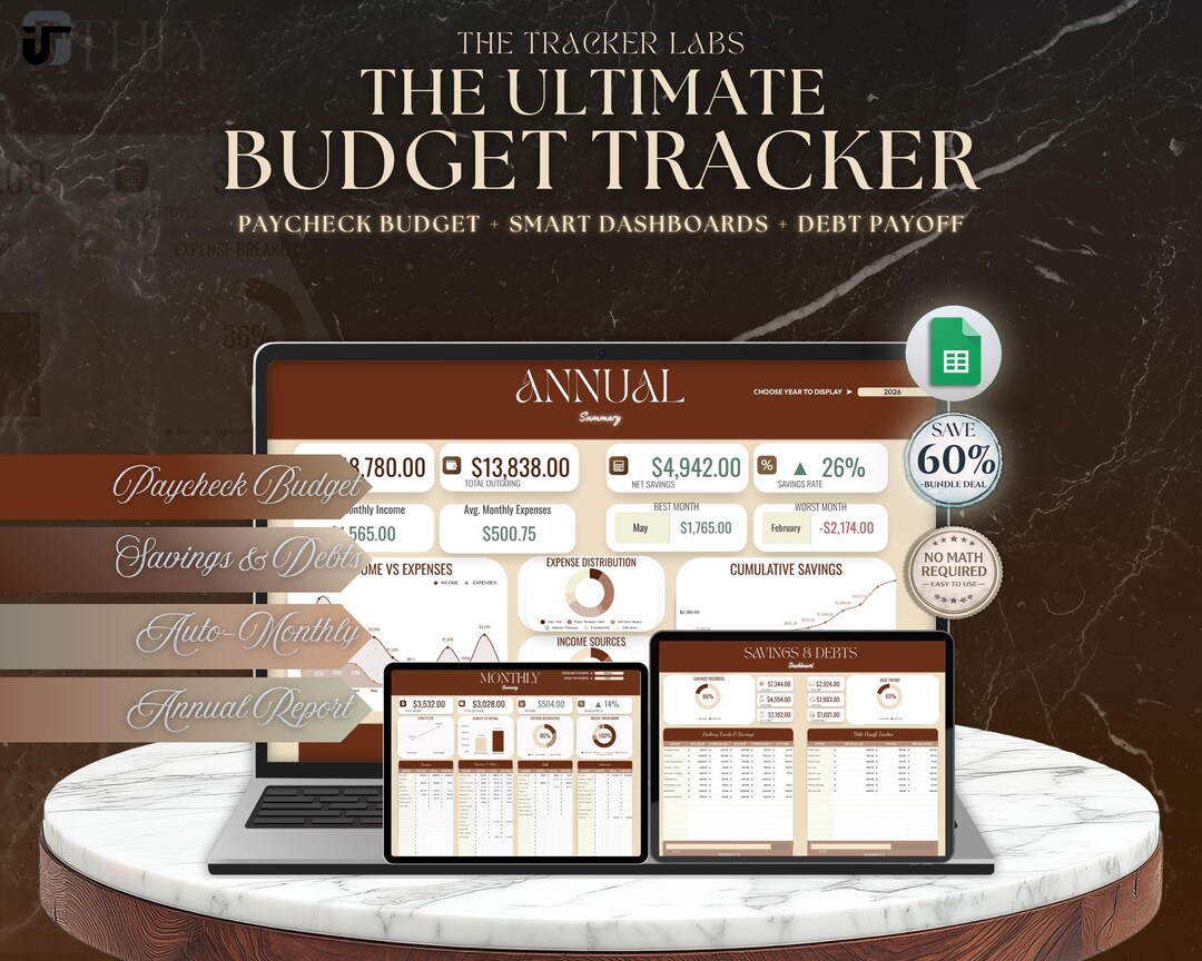 Monthly & Annual Budget Tracker Google Sheets , Paycheck Planner, Bi ...