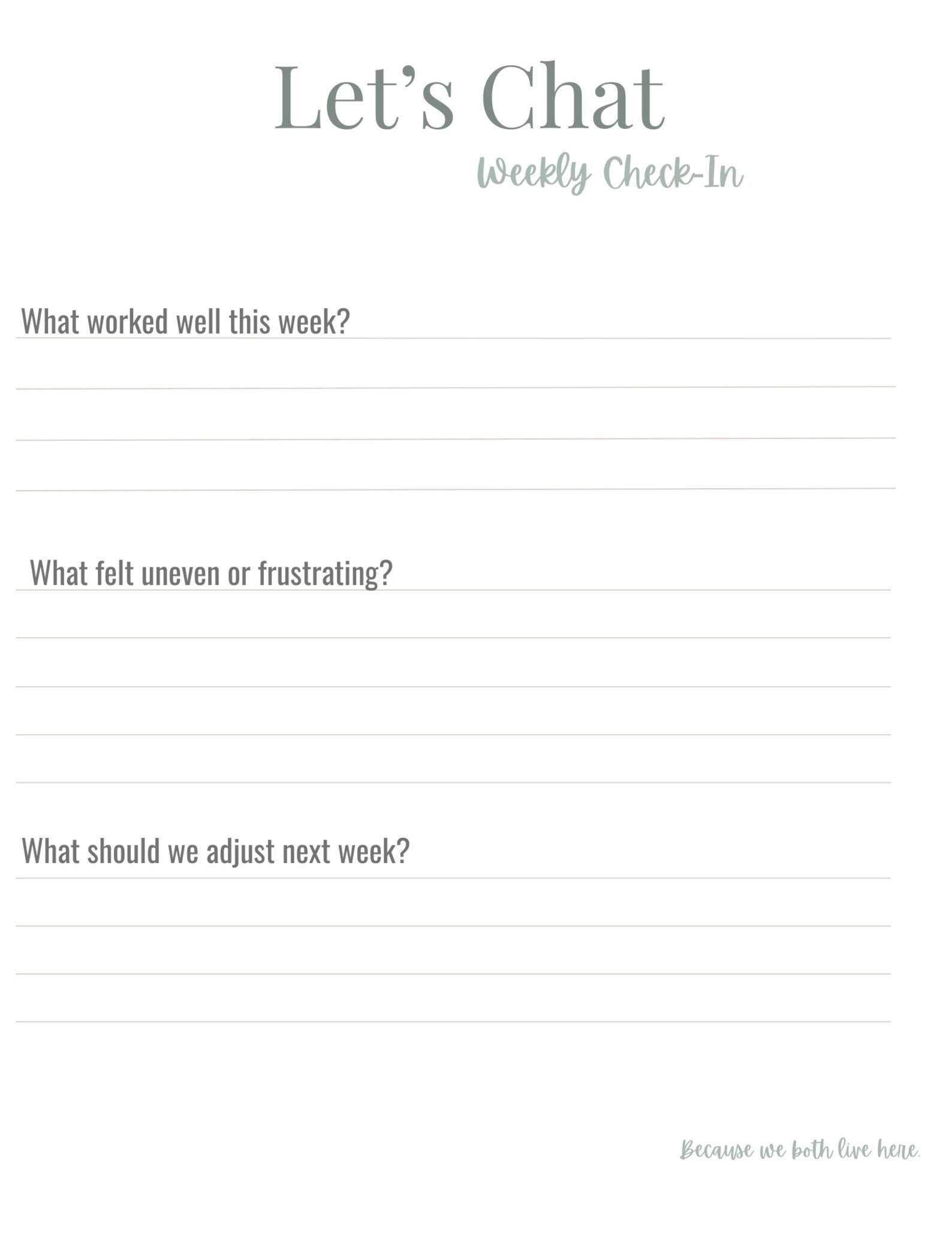 Let’s Chat Weekly Check-in Printable | Couples Communication Planner ...