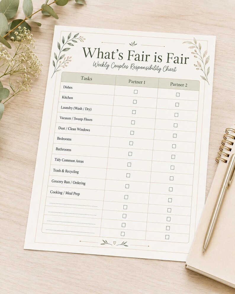 Couples Responsibility Chart Bundle Printable | Guided + Blank ...