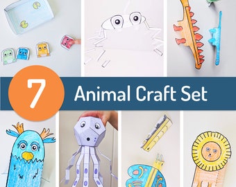 Set de manualidades de animales - 7 manualidades de papel imprimibles