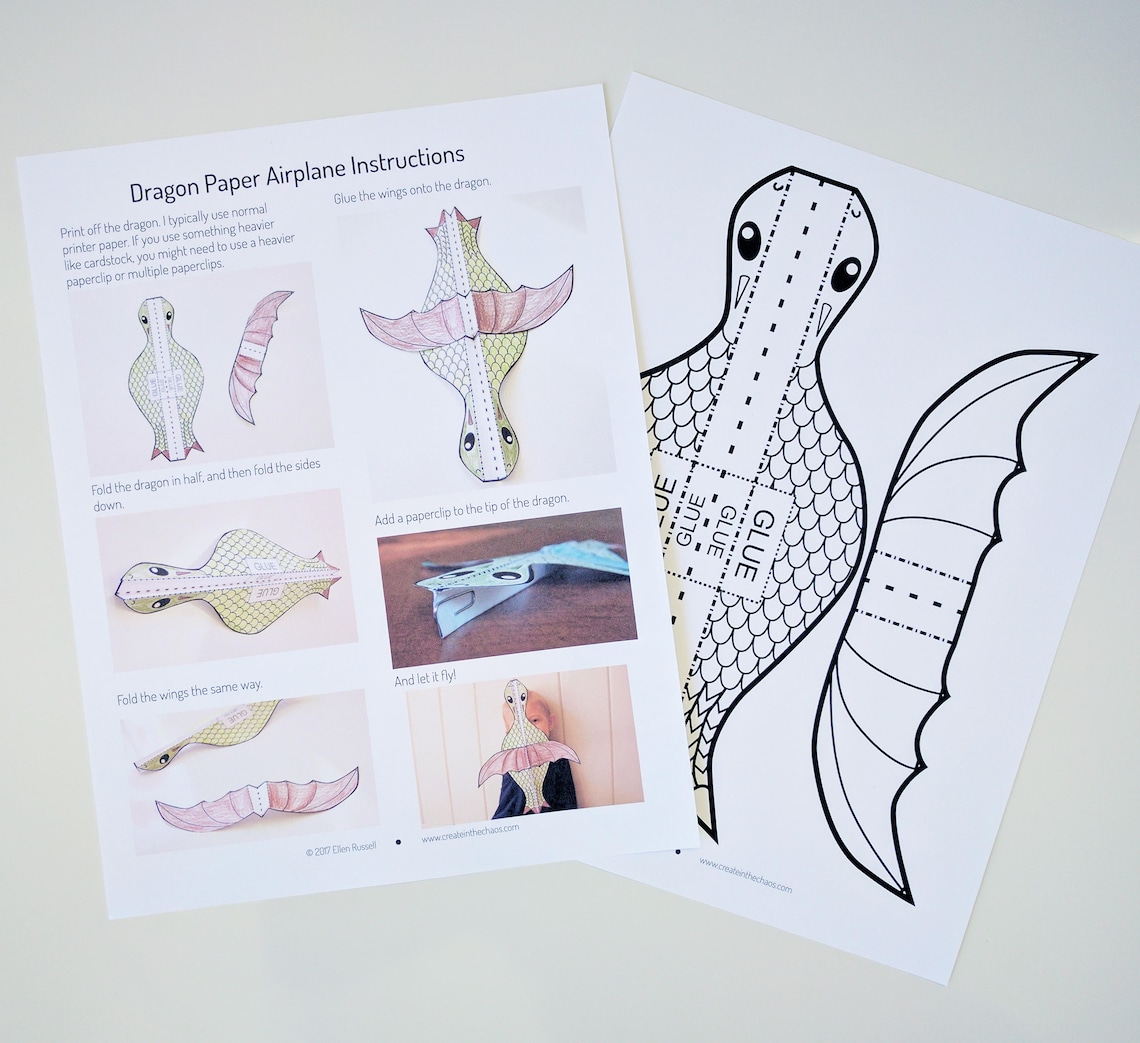 Printable Dragon Paper Airplane - Etsy