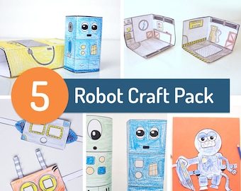 印刷可能なロボットクラフトパック - ロボットペーパークラフト 5 個セット