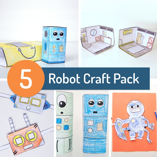 Printable Robot Craft Pack - Set of 5 robot papercrafts