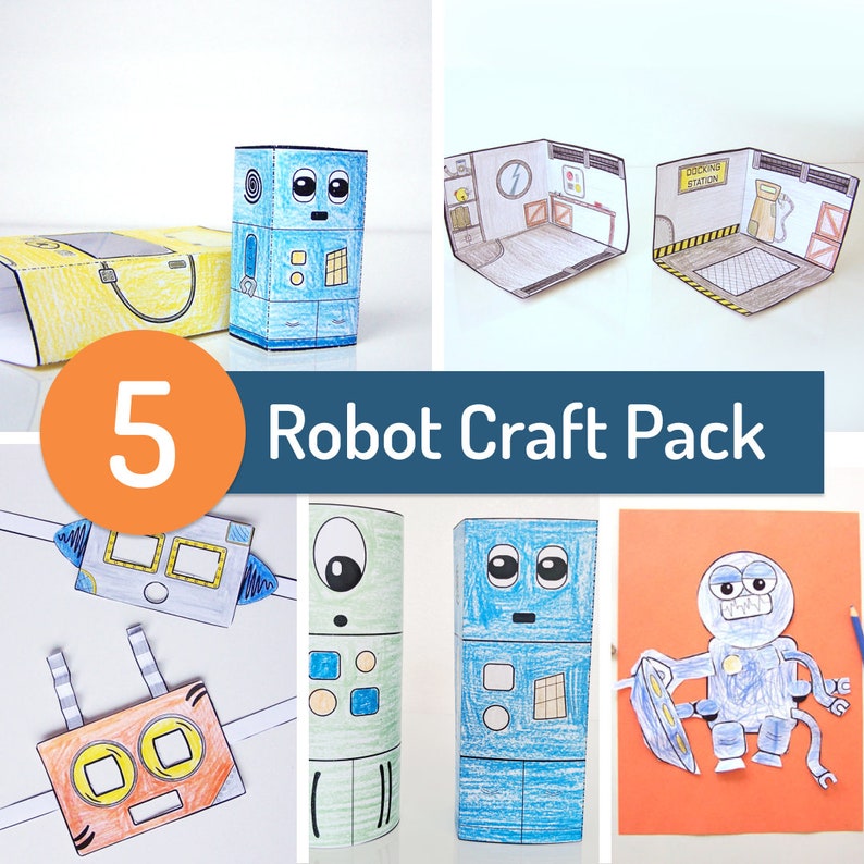 Papercraft Robot R Printable Robot Craft Pack - Set of 5 Robot Papercrafts - Etsy