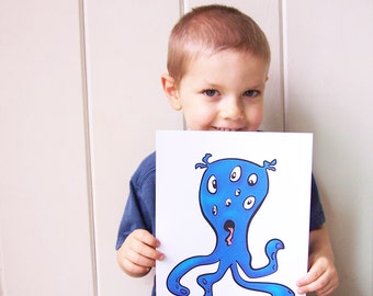 Cute Monster Art Prints - Set of 3, Nursery & Kids Room (Digital Download)
