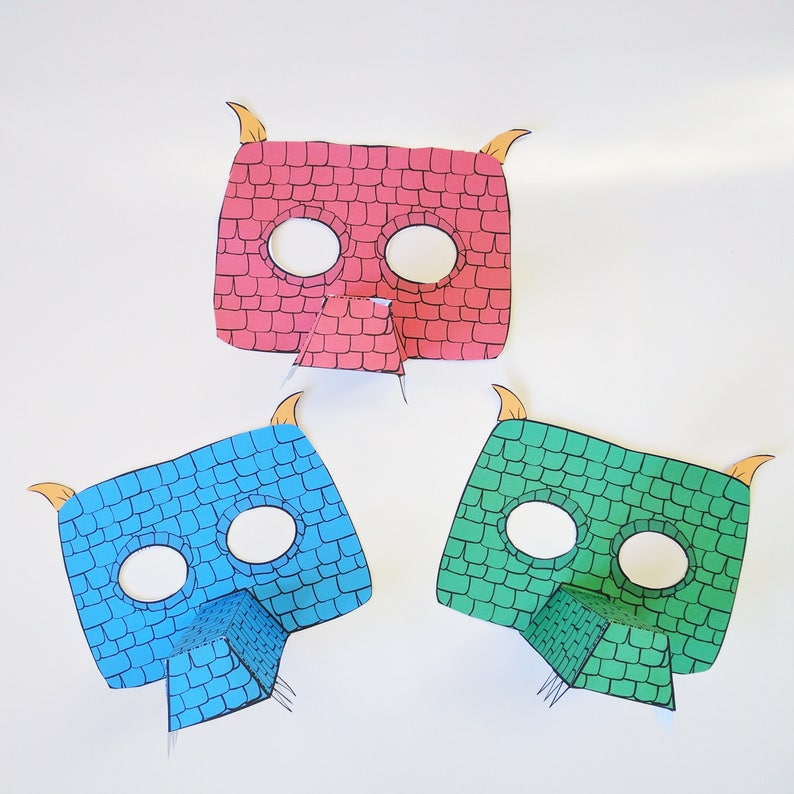 Printable Dragon Masks Colored Papercrafts for Kids Etsy