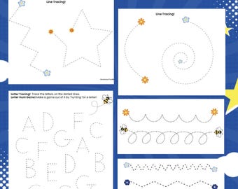 Tracing Practice, 12 Pre-Writing Worksheets, Line Tracing, Toddler, Preschool, Handwriting Practice, Busy Book, Homeschool