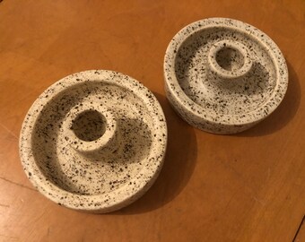 Handmade Ceramic Candle Holders – Wheel-Thrown Pair, Glazed Stoneware Tan Speckle
