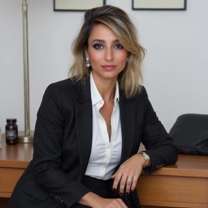 Secretaria provocativa con medias de nailon – 4 fotos con IA: medias de nailon transparentes, zapatos de tacón, mujer de oficina (descarga digital)