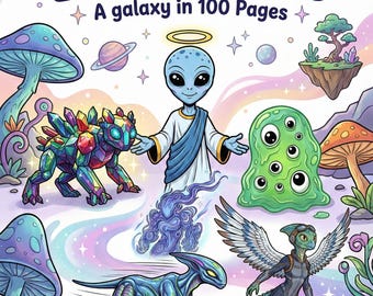 Bold and Easy Alien Coloring Book | Cozy Coloring for Adults & Kids | Simple Relaxing Kawaii Sci-Fi | 100 Page Printable PDF PNG for iPad