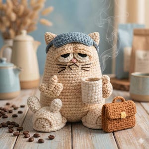 DIY Bureau Kat Haakpakket - Eenvoudig knutselproject voor volwassenen - Amigurumi poppetje als woondecoratie - Alle materialen inbegrepen, geschikt voor beginners