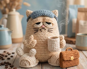 DIY Desk Cat Crochet Kit - Easy Craft for Adults - Amigurumi Doll Home Decor - All Materials Included for Beginners
