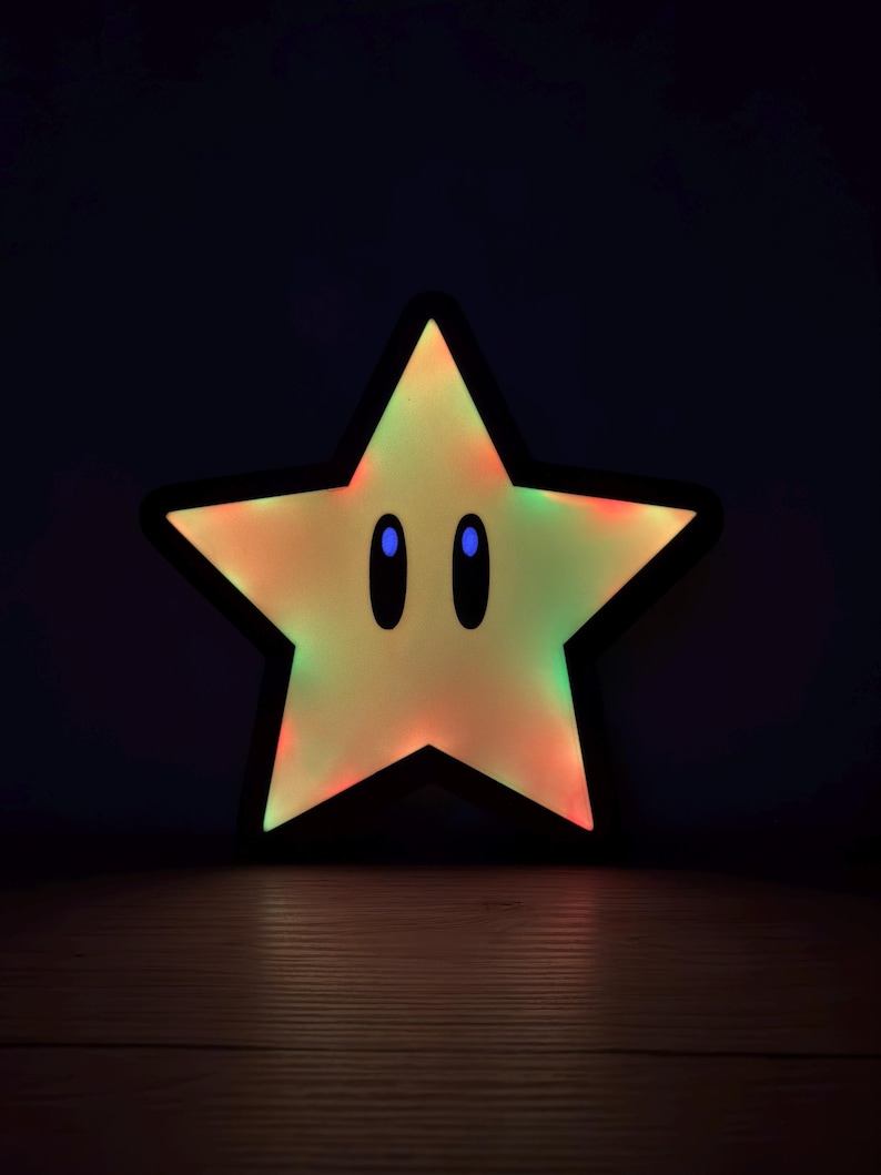 Super Mario Stern Leuchtschild | LED Gaming Wanddeko | Kinderzimmer Nachtlicht | Retro Gamer Geschenk | Nerd Room Dekoration Leuchtkasten