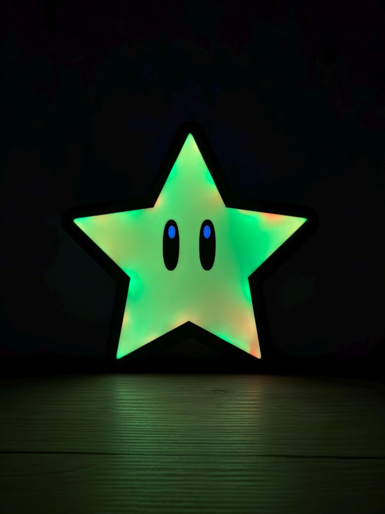 Super Mario Stern Leuchtschild | LED Gaming Wanddeko | Kinderzimmer Nachtlicht | Retro Gamer Geschenk | Nerd Room Dekoration Leuchtkasten