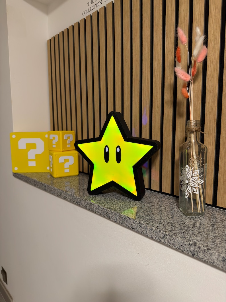 Super Mario Stern Leuchtschild | LED Gaming Wanddeko | Kinderzimmer Nachtlicht | Retro Gamer Geschenk | Nerd Room Dekoration Leuchtkasten