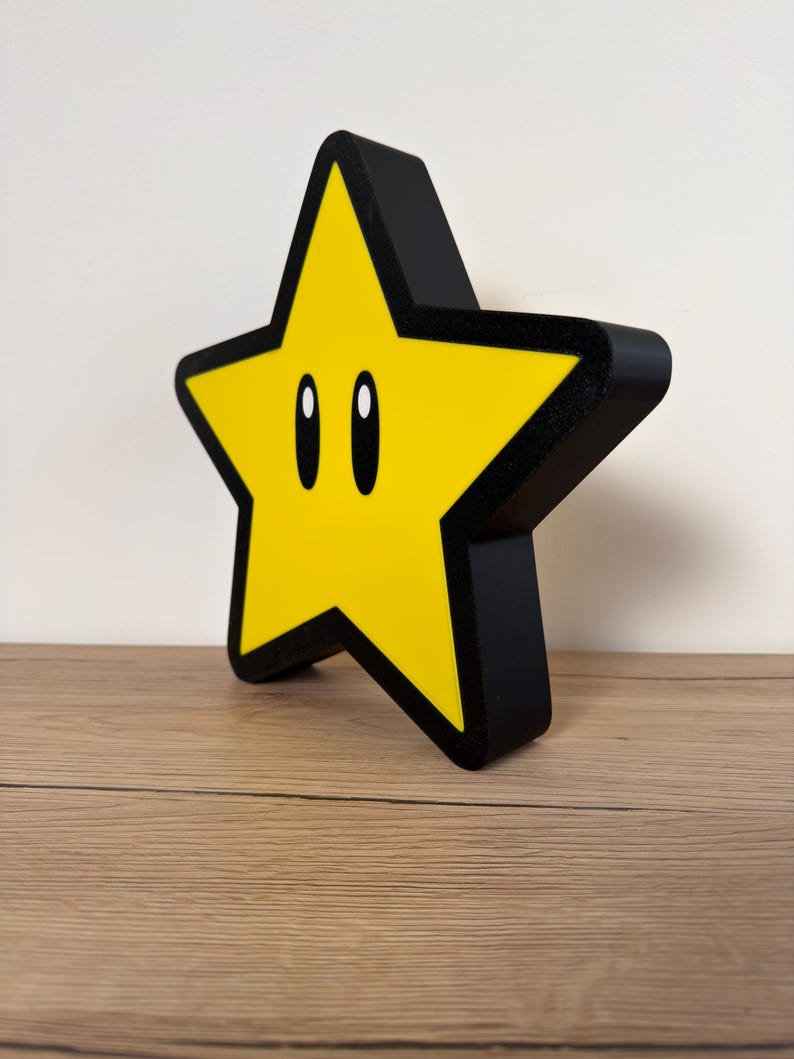 Super Mario Stern Leuchtschild | LED Gaming Wanddeko | Kinderzimmer Nachtlicht | Retro Gamer Geschenk | Nerd Room Dekoration Leuchtkasten