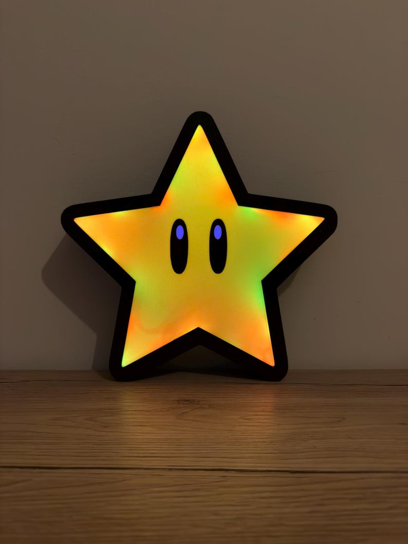 Super Mario Stern Leuchtschild | LED Gaming Wanddeko | Kinderzimmer Nachtlicht | Retro Gamer Geschenk | Nerd Room Dekoration Leuchtkasten