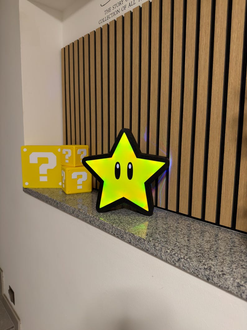 Super Mario Stern Leuchtschild | LED Gaming Wanddeko | Kinderzimmer Nachtlicht | Retro Gamer Geschenk | Nerd Room Dekoration Leuchtkasten