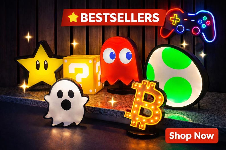 Super Mario Stern Leuchtschild | LED Gaming Wanddeko | Kinderzimmer Nachtlicht | Retro Gamer Geschenk | Nerd Room Dekoration Leuchtkasten