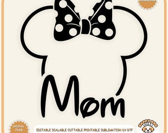 Orejas de Minnie Mouse para mamá SVG, Clipart de mamá de Disney (archivo digital), ClipArt de mamá de Disney, regalo del Día de la Madre, Cabeza de Minnie para mamá SVG, Sublimación de Cricut