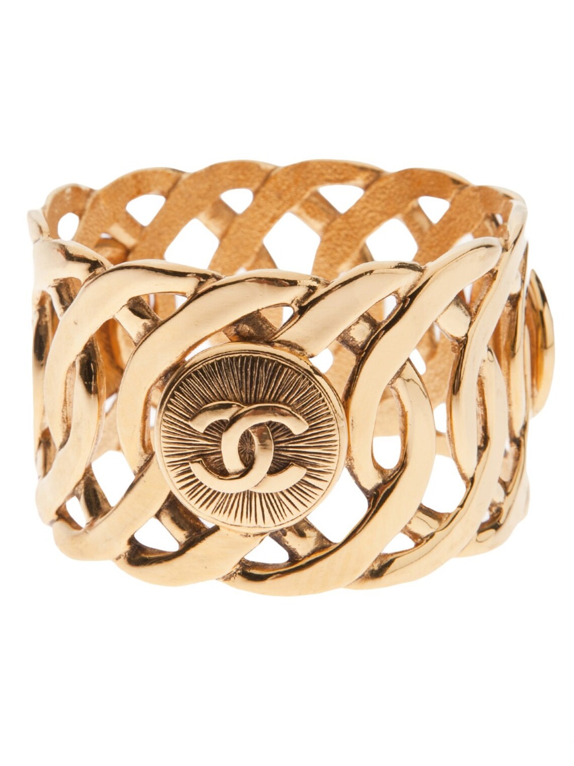 Chanel Vintage Costume Jewelry Gold Double C Row Bangle Logo Etsy