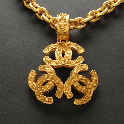 CHANEL Vintage Cc Coco Logo Gold Triple CC Logo Necklace - Etsy