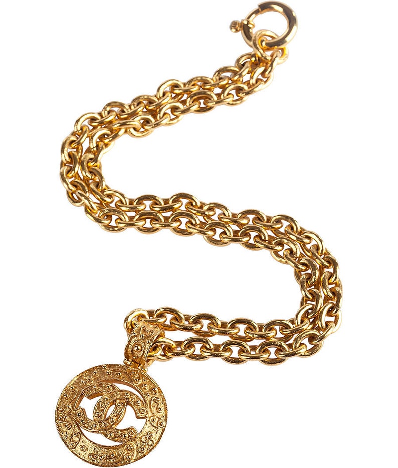 Vintage CHANEL Necklace Gold-tone CC Coco Logo Charm ...