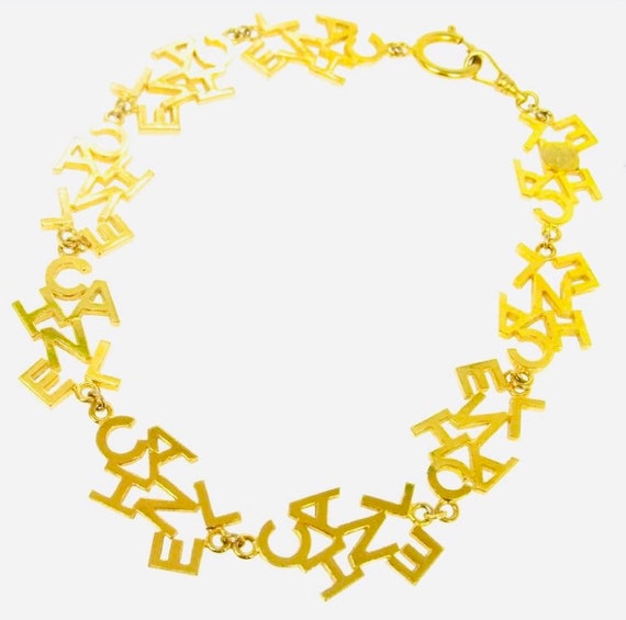 CHANEL Vintage Cc Coco Logo Letters Gold Necklace 