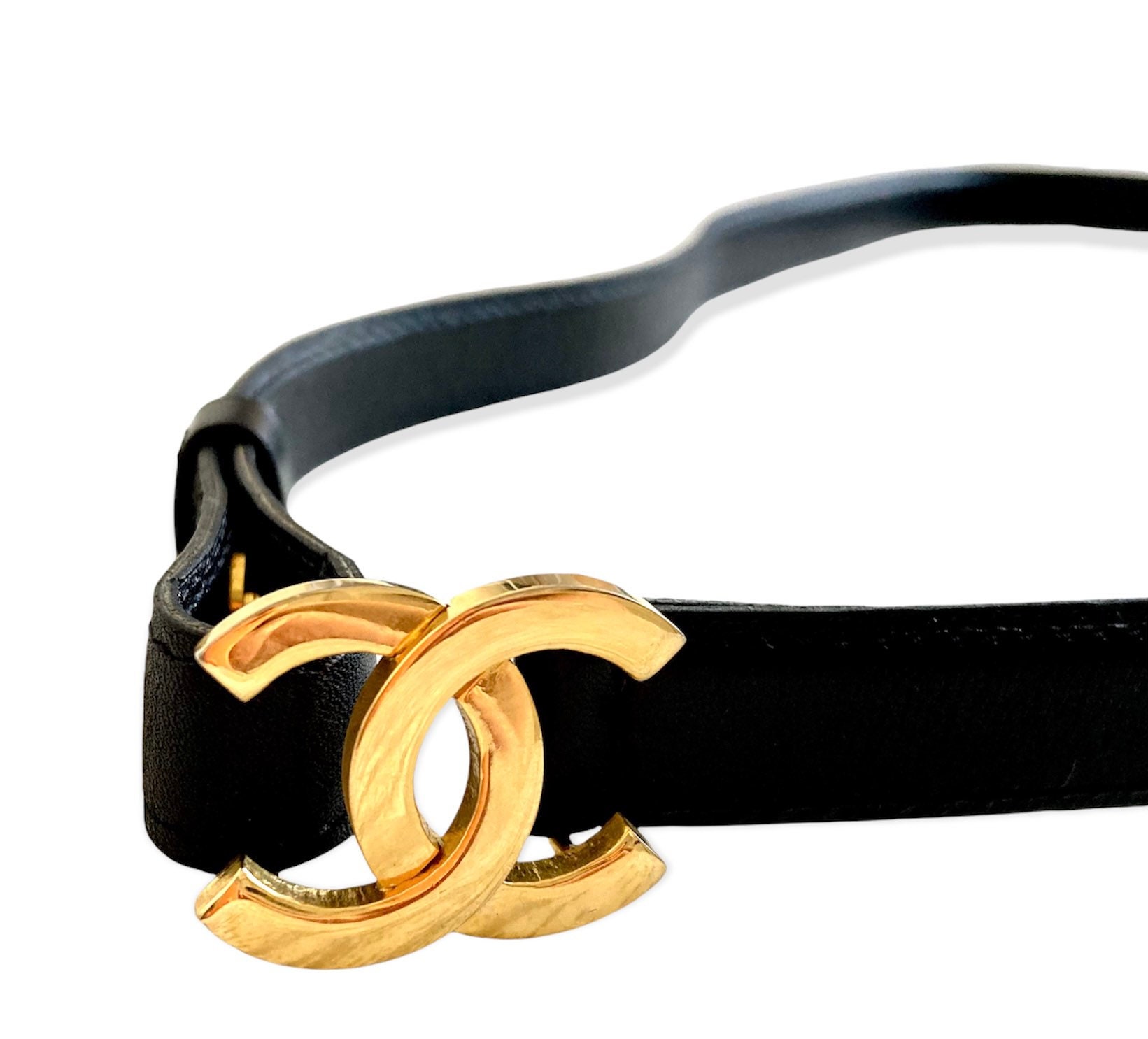 Chanel Vintage Black Leather Belt With 