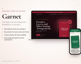 Tema de WordPress para autores de novelas románticas, fantásticas y de misterio / Garnet / Plantilla para sitio web de autor, páginas para series de libros