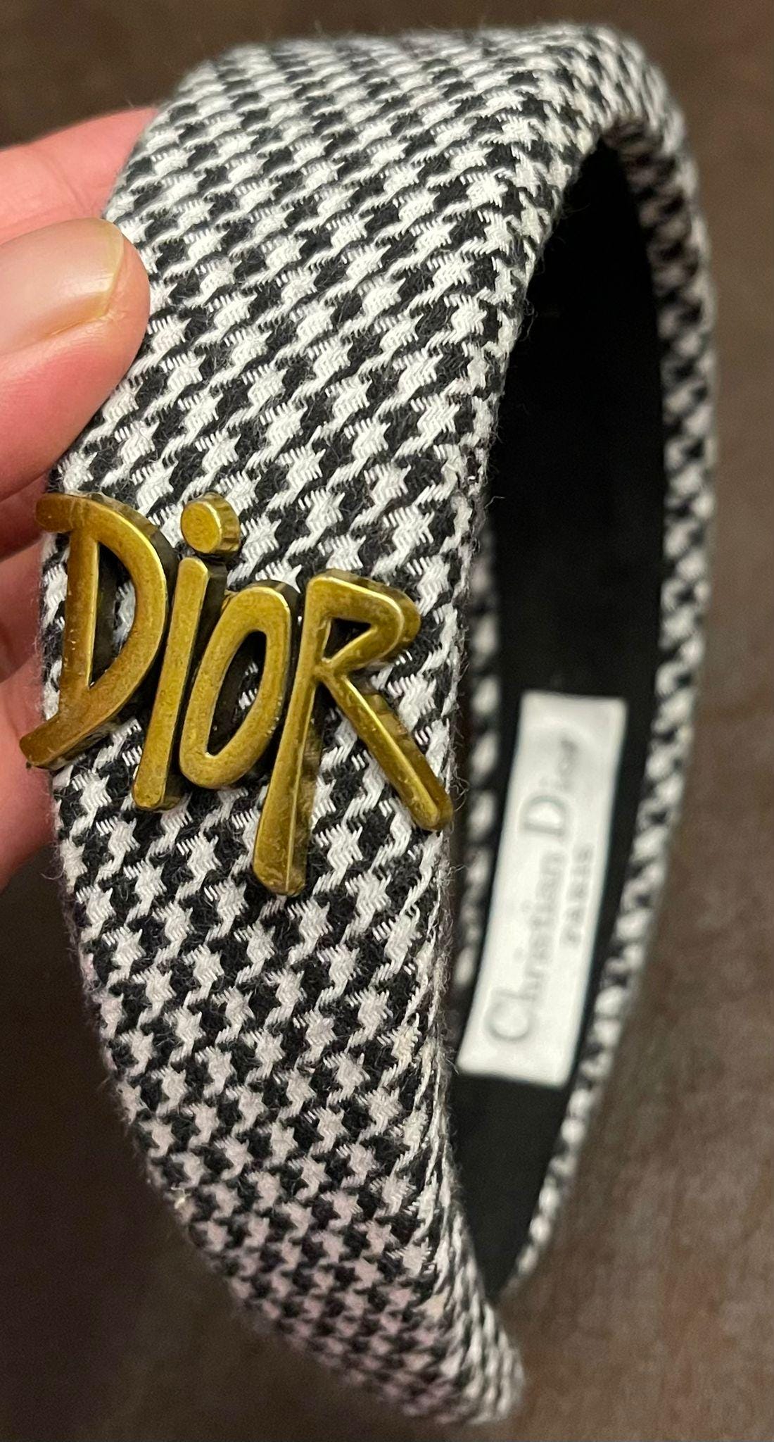 Upcycled Dior Black & Cream Patterned Padded Headband Dior Oblique Dior Band Headband Navy Blue Embroidery | DIOR main image 4