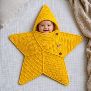 Star Baby Suit Crochet Pattern | Side Opening Hooded Cocoon (PDF Download)