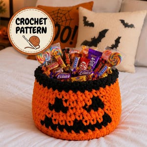 Halloween Pumpkin Basket Crochet Pattern PDF, Jack O'Lantern Candy Basket, Trick or Treat Bucket, Crochet Halloween Decor DIY