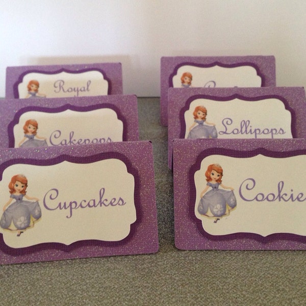 Sofia the first tent cards, Sofia the first name cards, Sofia the first party, princess food cards, princess tent cards, place cards