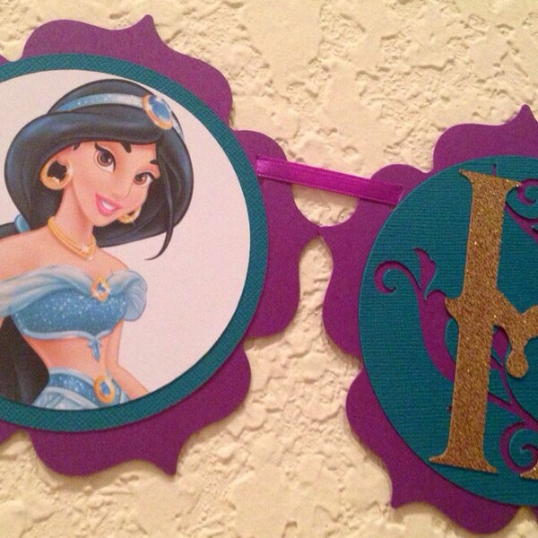 Princess jasmine birthday banner, princess birthday banner