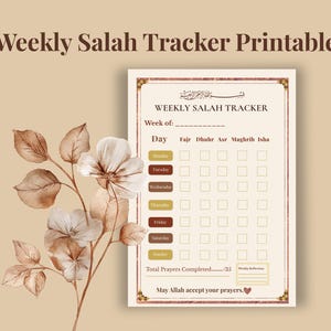 Veckovis Salah Tracker Utskrivbar, Islamisk Bönelogg (Digital Nedladdning)