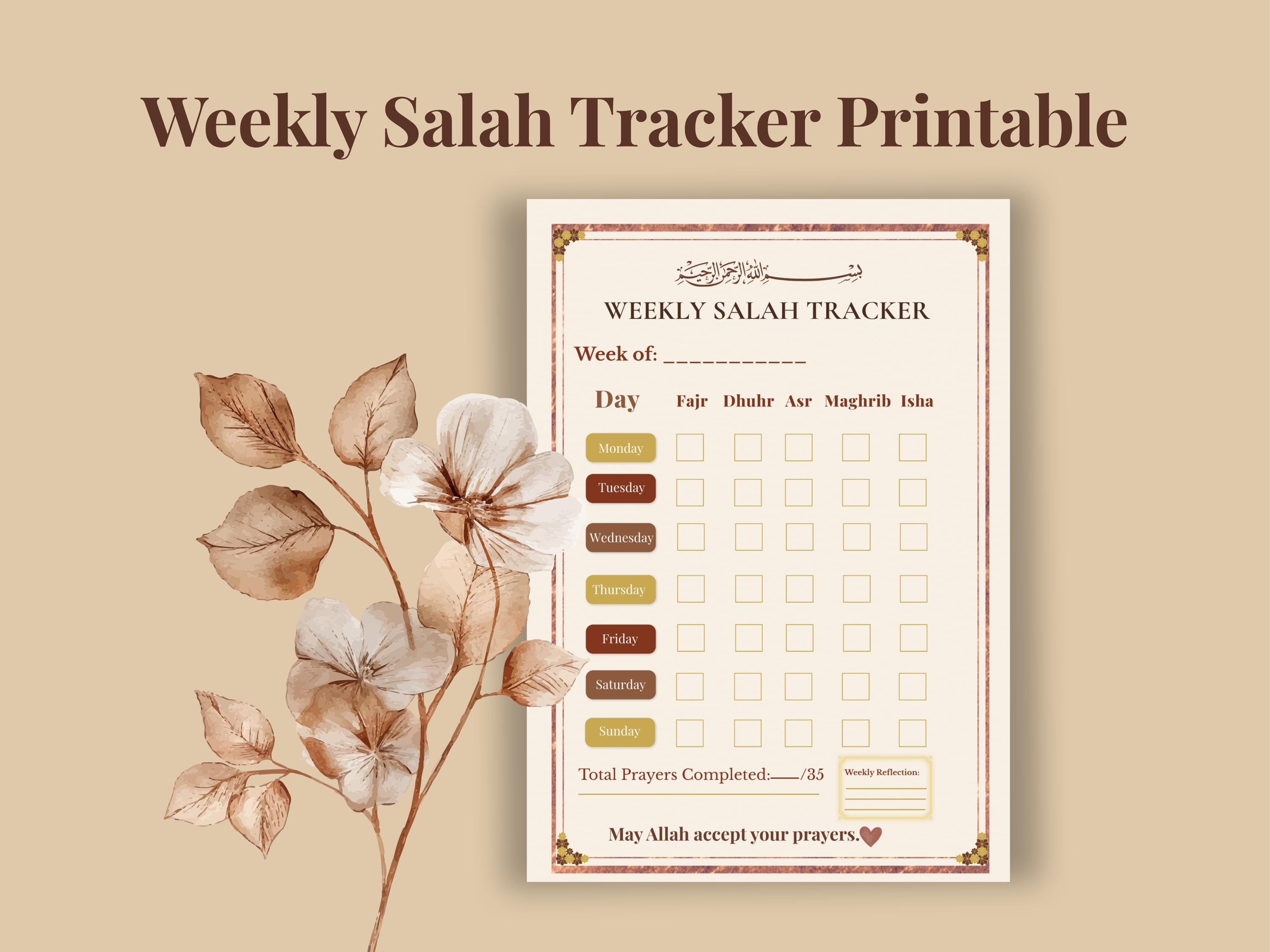 Weekly Salah Tracker Printable, Islamic Prayer Log (digital Download ...