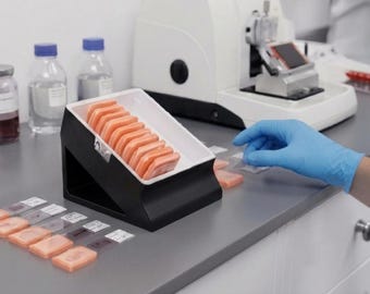 Angled Block and Slide Square Lid Holder Organizer for Histology Lab | Ergonomic Laboratory Slide Block Storage | Custom Pathology Equipment
