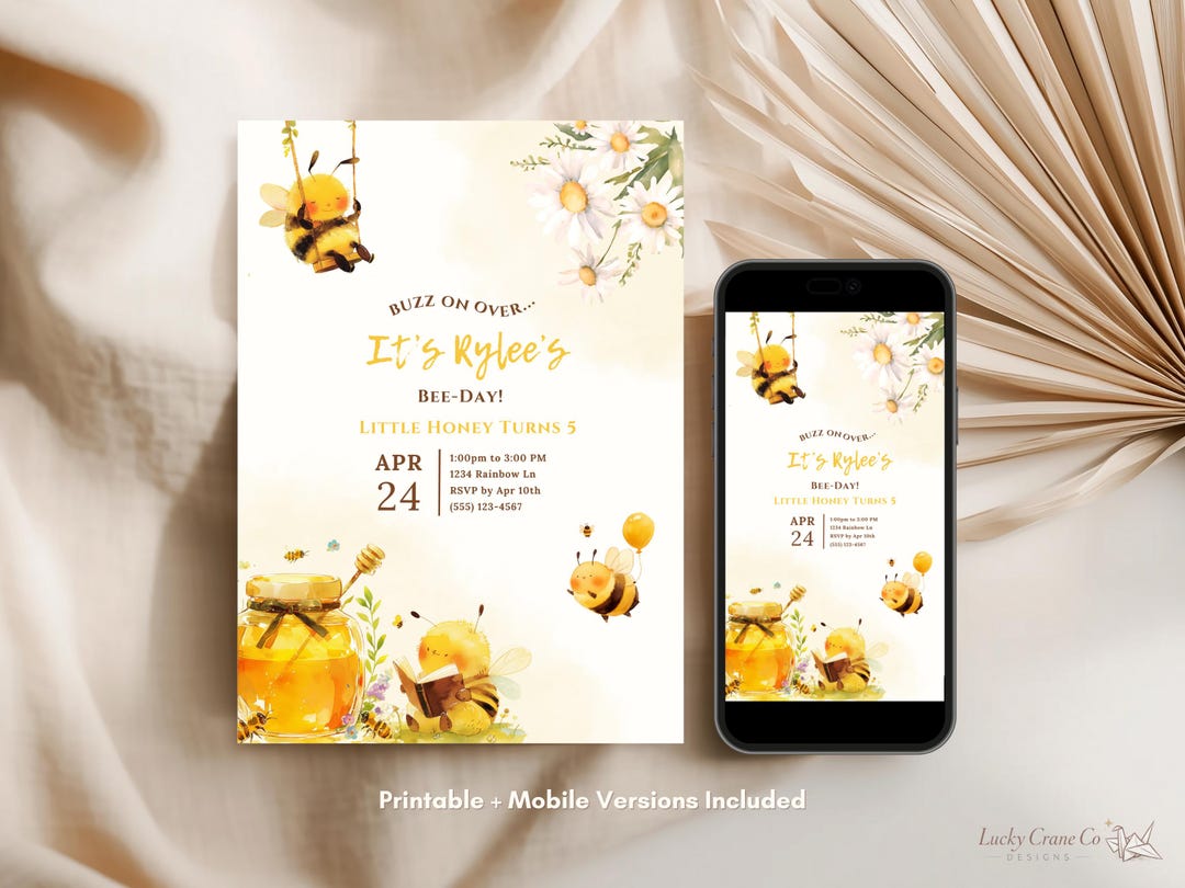 Bee Birthday Invitation Template | Honey Party, Editable Canva ...