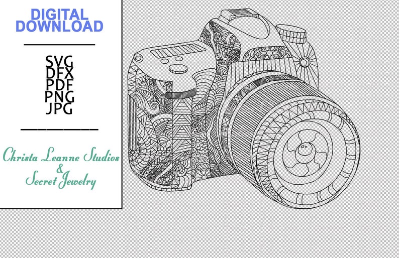 Download Camera Mandala/Zentangle SVG DXF Jpg Png Pdf Digital File ...