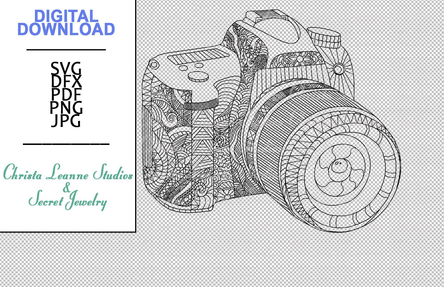 Download Camera Mandala/Zentangle SVG DXF Jpg Png Pdf Digital File ...