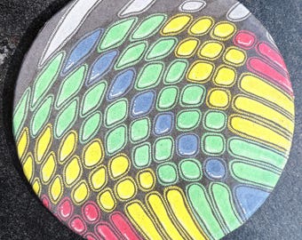 Colorful Hand-Drawn Intricate Geometric Decorative Tile |  Table Decor Gift