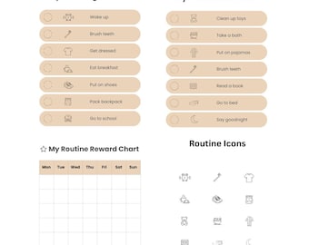 Tabla de rutina diaria imprimible para niños / Horario visual de mañana y hora de dormir para niños pequeños / Tabla de rutina tranquila en PDF