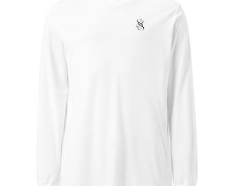 Camiseta de manga larga con logo monograma ShadowStitch, camiseta minimalista de estilo urbano, prenda de lujo exclusiva.