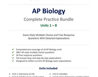 Pacchetto di esercizi per le unità 1-8 di biologia AP / Domande a risposta multipla e domande a risposta multipla in stile esame con spiegazioni dettagliate