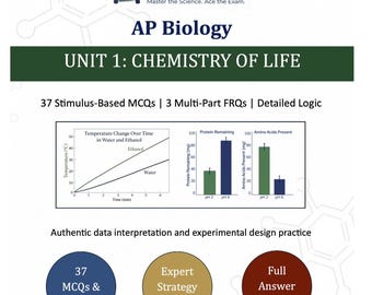 Domande di pratica per l'unità 1 di biologia AP / Domande a risposta multipla e domande a risposta multipla basate sullo stimolo sulla chimica della vita / Quaderno di lavoro di preparazione al test di biologia AP con logica di risposta dettagliata