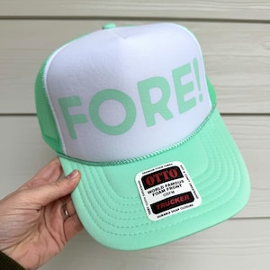 FORE! Trucker Hat – Funny Golf Hat, Retro Golf Snapback for Her, Girls Country Club Chaos Cap, Golf Bachelorette Ladies Women Gals